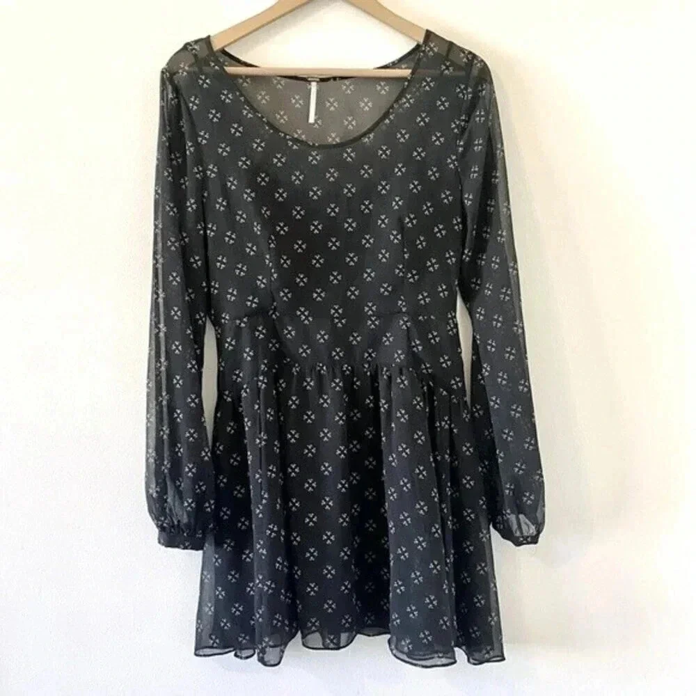 Free People Long Sleeve Chiffon Mini Dress